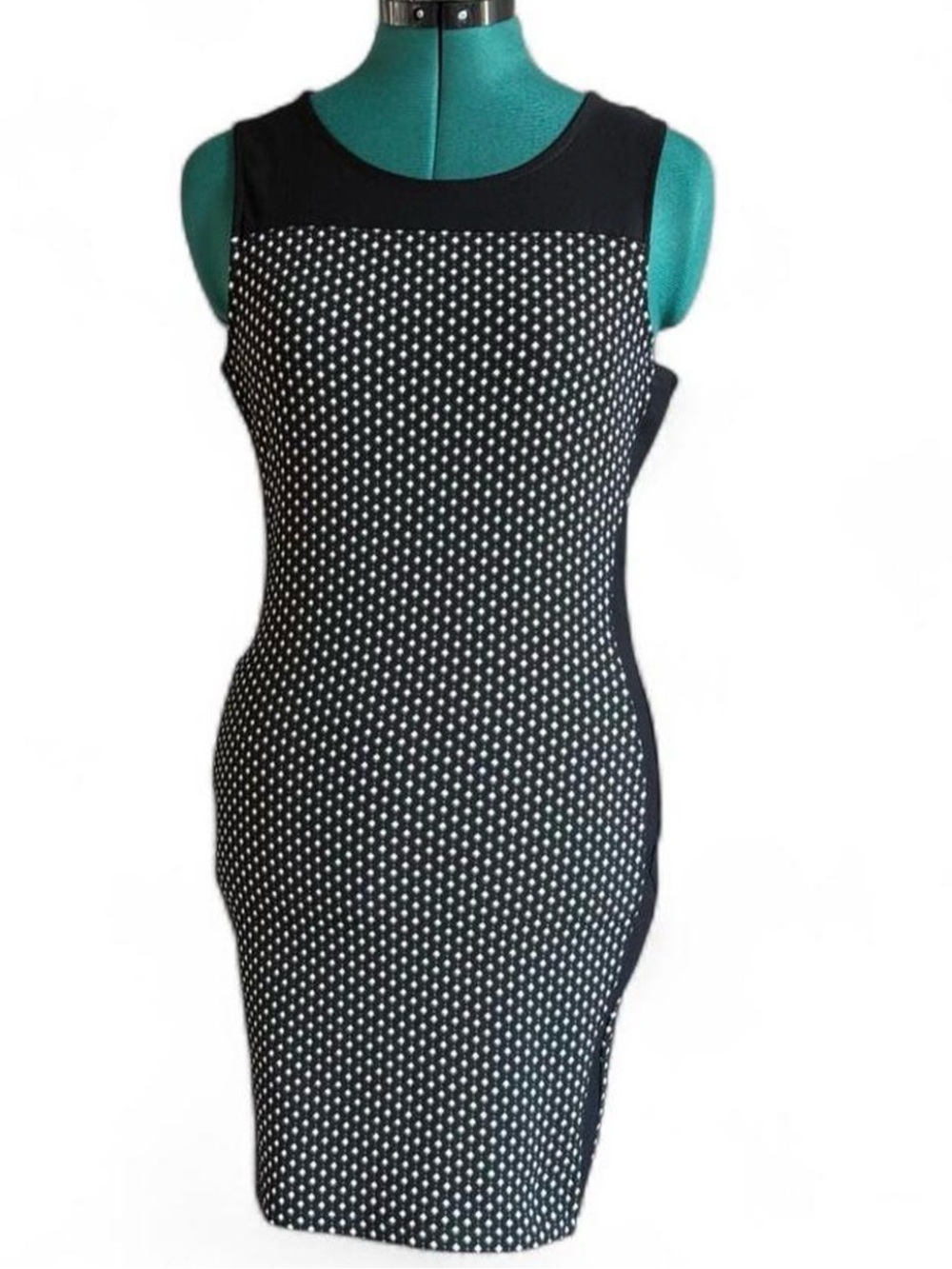 Papaya Black and White Polka Dot Sheath Mini Dress with Contrast Yoke